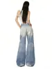 Calça Jeans Wide Leg, Simples e Versátil, Estilo Vintage Lavado, Cobre o Quadril, Emagrecimento, Adequada para o Dia a Dia, Fashion e Tendência, com Senso de Design, Estilo Americano