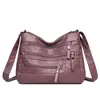 Bolso de Mujer de Comercio Exterior 2025 Nuevo Estilo Lavado Piel Suave Bolso Cruzado Doble Capa Gran Capacidad Bolso de Hombro Bolso Cuadrado Pequeño para Mujer