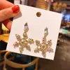 Pendientes de Copo de Nieve Navideños para Mujer, Pendientes Largos de Flor de Hielo con Diamantes, Pendientes Súper Brillantes, Estilo Coreano, Tendencia de Moda de Celebridades de Internet