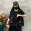 Chaleco de mezclilla fino estampado de primavera y otoño europeo con combinación de colores para mujer, holgado, adelgazante, sin mangas, versátil, con cremallera y capucha, moda