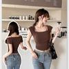 Nuevo Diseño Cuadrado con Mangas Cortas Volantes Casual de Tirantes Todo Fila Taza Fija con Almohadilla en el Pecho Top Chaleco Delgado para Mujer