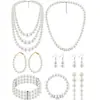 Moda Nueva Transfronteriza Joyería Europea y Americana Collar de Perlas de Imitación Simple Pendientes Elegante Retro Conjunto de Collar Nupcial