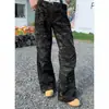 Jeans Camuflaje Verano Calle Alta Americana Bolsillos Grandes Holgados Rectos Pierna Ancha Cintura Alta Lavados Pantalones de Trabajo Leñador para Hombre