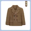 Casaco de Lã para Meninos, Terno de Tweed, Casaco de Botões Duplos, Conjunto Quentinho Pequeno, Roupa Formal para Menino de Um Ano