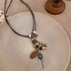 Collar Retro de Plumas Estilo Zen Chino para Mujer, Estilo Étnico Bohemio, Accesorio Colgante Largo de Doble Capa para Suéter
