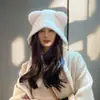 Popular Gorro Cálido con Orejas de Gato Lindo para Otoño e Invierno, Gorro de Punto para Adelgazar la Cara y Proteger los Oídos, Oso de Peluche Versátil Coreano para Niñas
