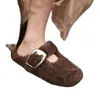 Zapatos Europeos para Mujer Otoño e Invierno Nuevos Zapatos Birkenstock de Suela Gruesa de Lana de Cordero Zapatos de Punta Abierta a Mitad de Piel Zapatillas de Talla Grande