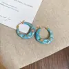 Brincos Redondos Cravejados com Diamantes de Resina Azul Fresco Agulha de Prata, Brincos de Luxo Leve de Alta Qualidade, Acessórios de Orelha de Temperamento Estilo Floresta de Nicho
