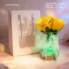 Lâmpada de Flor Rosa Famosa na Internet com Luz de Cristal e Base de Madeira Maciça, Dia dos Namorados, Festival Qixi, Decoração de Aniversário, Presente de Feriado