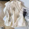 Colete Feminino de Linho Bordado na Moda Sem Mangas Gola Redonda Verão Francês Retrô Solto Temperamento Fino Top