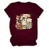 Camiseta redonda de manga corta para mujer, de moda y única, con diseño de calavera, cabeza de toro, floral, suculentas, estilo europeo y americano, del sitio independiente Amazon Wish