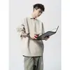 Jaqueta de Tricô de Gola Polo de Alta Qualidade Masculina Moda Outono Marca Lazy Bf Cor Sólida Tricô Versátil Americano Par Top