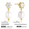 Brincos Wanxing Femininos Ouro 18k Aço Inoxidável Zircônia Pérola de Água Doce Brincos Cruzados Nicho de Design de Luxo Leve