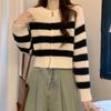 Casaco suéter listrado com zíper de cor contrastante estilo coreano nicho feminino outono curto design gentil top cardigã chique
