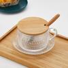 Taza de desayuno con relieve vintage, taza con asa de cuentas de girasol de Amazon, tapa de madera, cuchara, taza de avena cubierta con cuchara