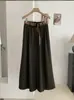KEKEZOON pantalones culotte anchos elegantes y minimalistas para mujer, de cintura alta, adelgazantes, de corte holgado, largos, con cinturón, 8640