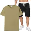 Conjunto de roupas esportivas casuais de verão para homens, conjunto de shorts e camiseta, moderno, casual, versátil, conjunto de cor sólida