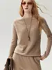 Suave e confortável~Suéter de tricô 100% caxemira pura Cony para mulheres, macio e aconchegante com bordas enroladas, uma peça versátil para o trabalho e o dia a dia