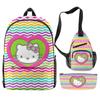 Nuevo producto 3D Cross-borDer: mochila escolar con diseño de Hello Kitty, bolso cruzado, estuche para lápices, conjunto de tres piezas con impresión