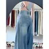 Jeans Anchos Azules Rasgados Estilo Americano para Mujer, Nuevo de Verano Talla Grande de Cintura Alta Sueltos Adelgazantes de Pierna Recta