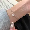 Pulsera de perlas de plata de ley S925 para mujer, pulsera simple y linda con un diseño delicado y lindo, accesorio de joyería de alta gama