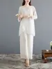 Chinoiserie para Mujer Dinastía Han Holgado y Delgado Algodón y Lino Zen Traje de Té Chinoiserie Retro Top Pantalones de Yoga Falda Verano