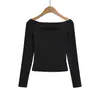 Camiseta Feminina Estilo Hot Girl com Recortes, Uma Alça, Manga Longa, Nova Coleção Outono/Inverno, Sexy Decotada, Blusa Básica Estilosa, Top Curto