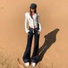 Jeans Original Azul de Cintura Baixa Micro Flare para Mulheres 2026 Chegada Nova de Outono Estilo Garota Americana Picante Stretch Versátil Emagrecedor Calça de Comprimento Total