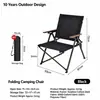 Cadeira de Camping Dobrável Portátil Kermit, Design Franzido, Apoio de Braço de Madeira de Faia, Estrutura de Aço Carbono, Tecido Oxford 600D, Cadeira Externa para Pesca, Piquenique e Acampamento