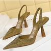 2026 Verão Novo Tamanho Grande Sapatos de Salto Alto Estilo Coreano Moda Sandálias de Bico Fino com Strass Tamanho 43 Salto Agulha Sexy Shoes Vazados