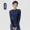 Top de yoga adelgazante de manga larga para mujer, top fino de Pilates fitness, camiseta deportiva ajustada de color liso cepillado