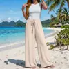 Transfronteiriço 2026 Europeu e Americano Amazon Mais Vendidos Calças Largas Femininas Estilo Casual Confortável Cor Sólida Calças Longas Femininas