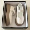 Sapatos Mary Jane de Couro Branco Estilo Francês para Mulheres, Novo Modelo Versátil Outono/Inverno 2026 com Tira Única, Bico Redondo, Salto Plataforma Grosso