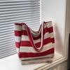 Bolsa de Lona Casual Estilo Coreano Literário Moda Ins Cor Contrastante Bolsa de Mão Celebridade da Internet Pequena Fresca Listrada Bolsa de Ombro Bolsa Feminina