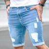 Shorts de Mezclilla Azules Rasgados Temu Transfronterizos Diseño de Múltiples Agujeros Jeans de Verano para Hombre Estilo Delgado de Verano para Hombre