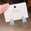 Brincos Exquisitos e Únicos em Formato de C com Turquesa Azul Sintética e Zircônia com Pinos de Prata, Brincos de Alto Padrão Estilo Vintage Céu Estrelado