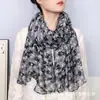 Lenço Estilo Japonês com Estampa Floral Fresca, Lenço de Algodão e Linho Fio de Bali, Uso Diário Juvenil, Lenço Xale Transparente