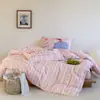 Juego de ropa de cama de cuatro piezas estilo caricatura, clase A, fresco y simple, 100% algodón, algodón lavado, con diseños lindos y versátiles, adecuado para dormitorios de estudiantes, y disponible como juego de tres piezas