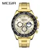 Reloj para Hombre MEGIR de Negocios Resistente al Agua con Fase Lunar, Tres Subesferas, Seis Manecillas, Cuarzo, Correa de Acero 1095 Al por Mayor