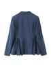 Amazon 2025 Outono Nova Moda Terno Listrado Elegante para o Trabalho Azul Feminino Plus Size Estilo Europeu e Americano