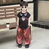 Conjunto de Verão Estilo Streetwear Fresco para Meninos 2026 Novo Conjunto de Duas Peças Leve sem Mangas e Estampado Solto para Bebês e Crianças Pequenas