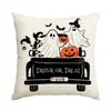 Fronha com estampa de abóbora, fantasma e gato preto para Halloween, capa de almofada quadrada removível e lavável, decoração de sofá para atmosfera de festa