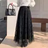 Saia de bolo plissada de malha estilo delicado para mulheres, nova coleção de outono, saia longa casual com caimento plissado e barra larga