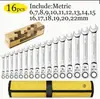 Juego de Llaves de Carraca Giratorias de 16 Piezas para Mantenimiento y Reparación de Barcos, Llave Mixta de Doble Propósito, Llave de Carraca 6-22mm