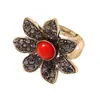 Anel Ajustável Flor Inseto Estilo Pastoral Full Diamond de Design Criativo Transfronteiriço Joia Feminina Simples Elegante Fashion