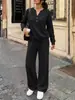 Conjunto casual deportivo de dos piezas para mujer, otoño e invierno 2026, nuevo estilo transfronterizo europeo y americano, top holgado de manga larga y pantalones de pierna ancha
