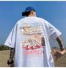 Camiseta de manga corta para hombre, estilo americano, de verano, holgada, de algodón pesado, para estudiantes, de marca, de talla grande, de media manga.