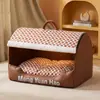Cama para perro para otoño e invierno, cálido diseño de espiga, diseño semicerrado, cama tipo cajón para perros pequeños y medianos, proporciona una sensación de seguridad, cojín extraíble