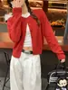 Cardigã Outono Vermelho Peça de Roupa Externa Feminina Fino Novo Estilo Primavera Outono Casaco Suéter Solto Top de Tricô Cashmere