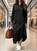 Moda Casual Cruzada Europeia e Americana Outono e Inverno 2025 Novo Casaco Longo de Cor Sólida Estilo Camisa Vestido